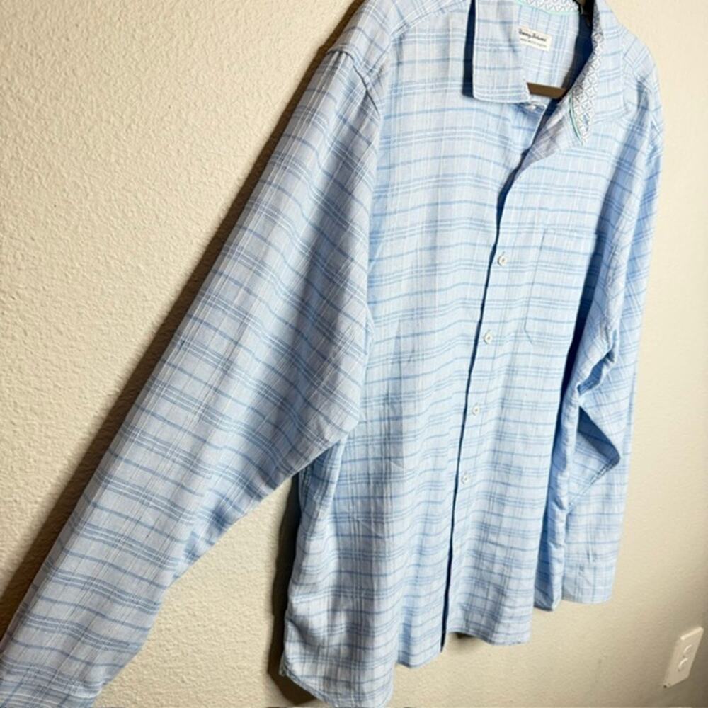 Tommy Bahama Barbados Breeze Stretch Linen Plaid Shirt XL Blue Long Sleeve - Picture 4 of 12